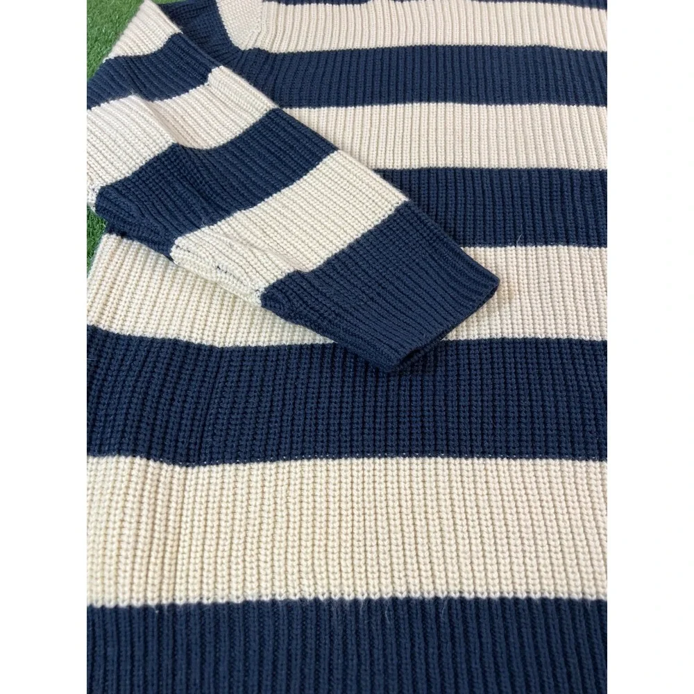 ASOS Design Mens Oversized Striped Knit Sweater Navy Blue Cream Large Chunky Rib